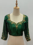 Radiant Peacock Embroidered Silk Blouse