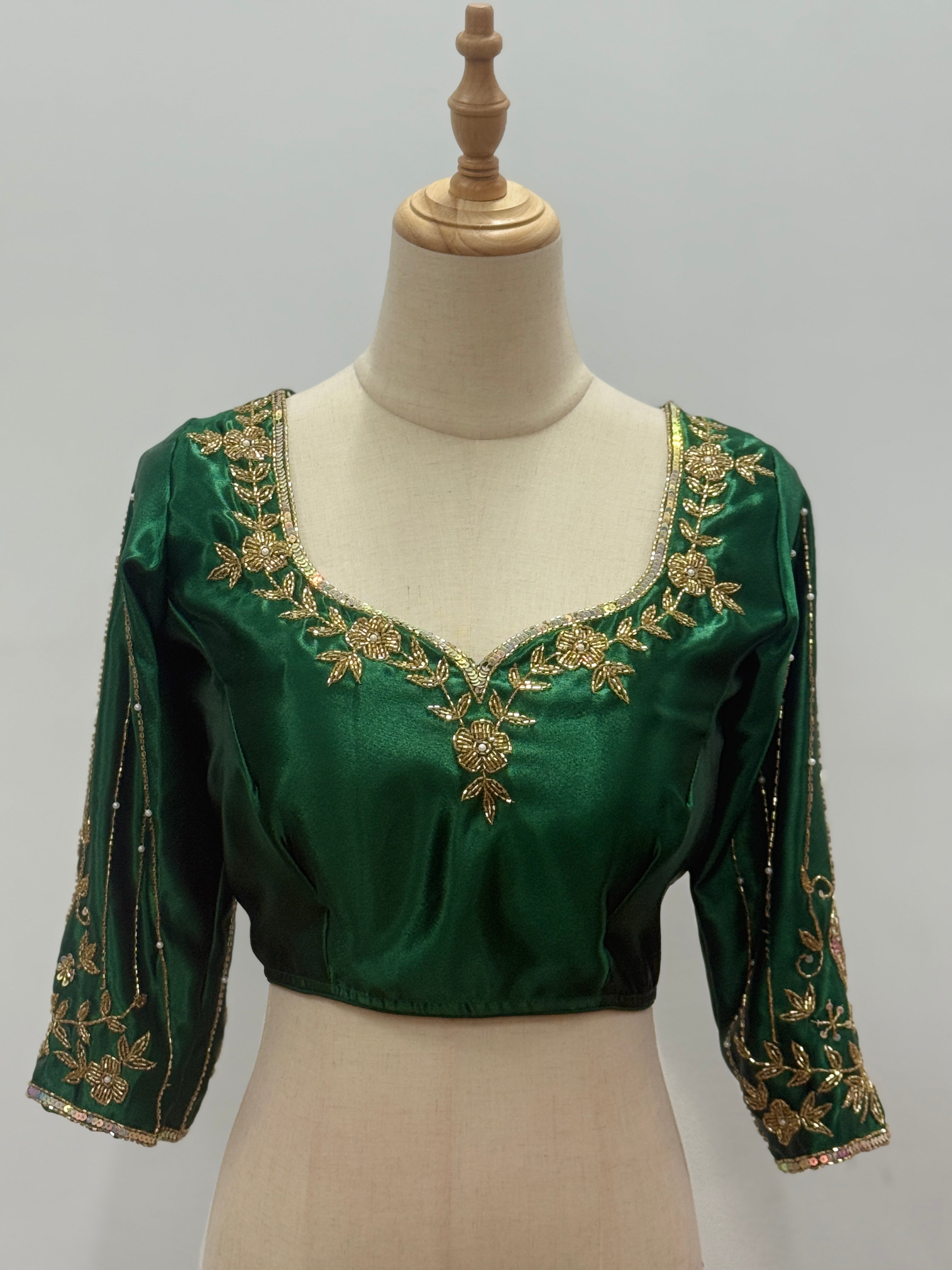 Radiant Peacock Embroidered Silk Blouse
