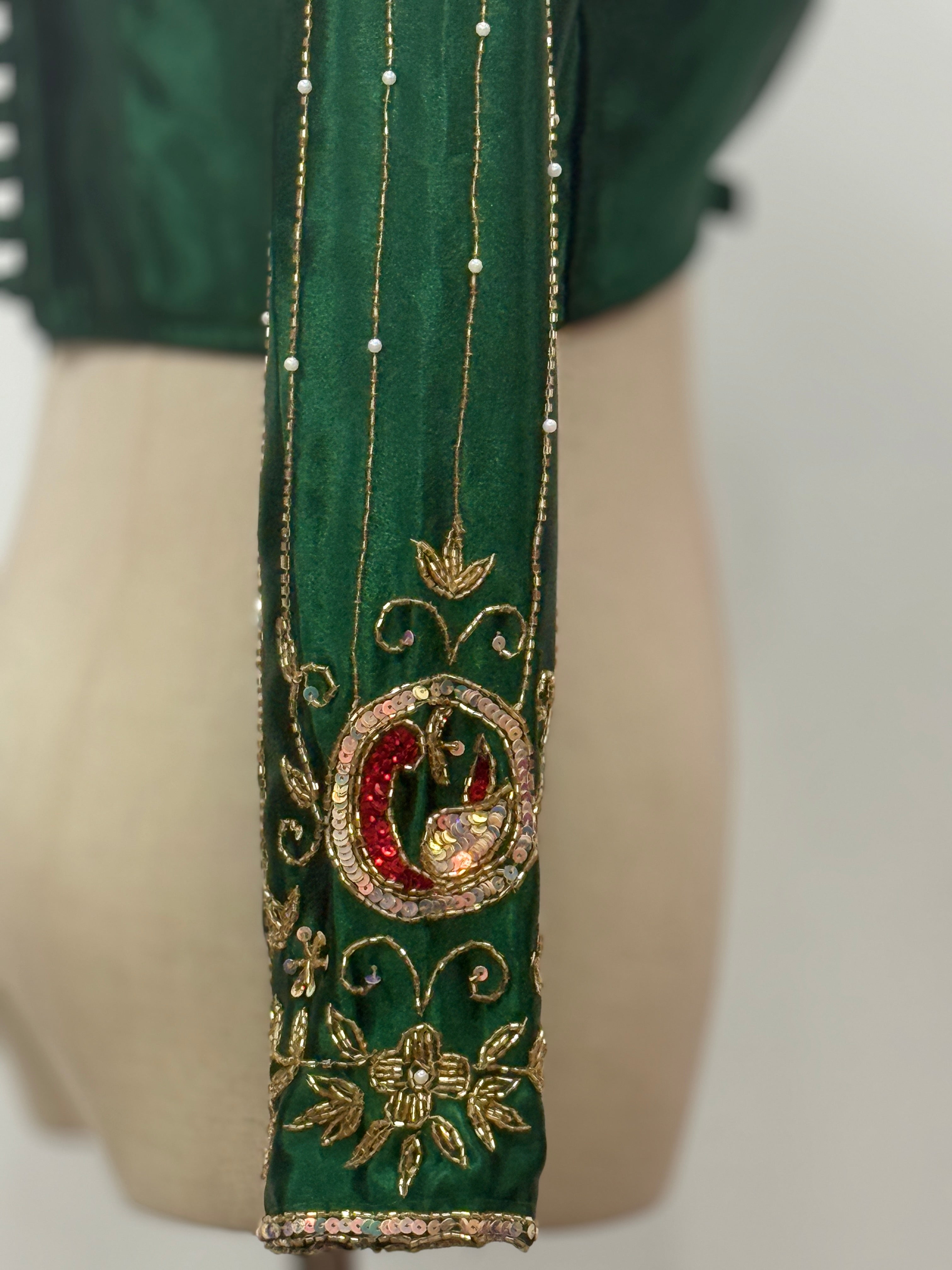 Royal Peacock Embroidered Silk Blouse