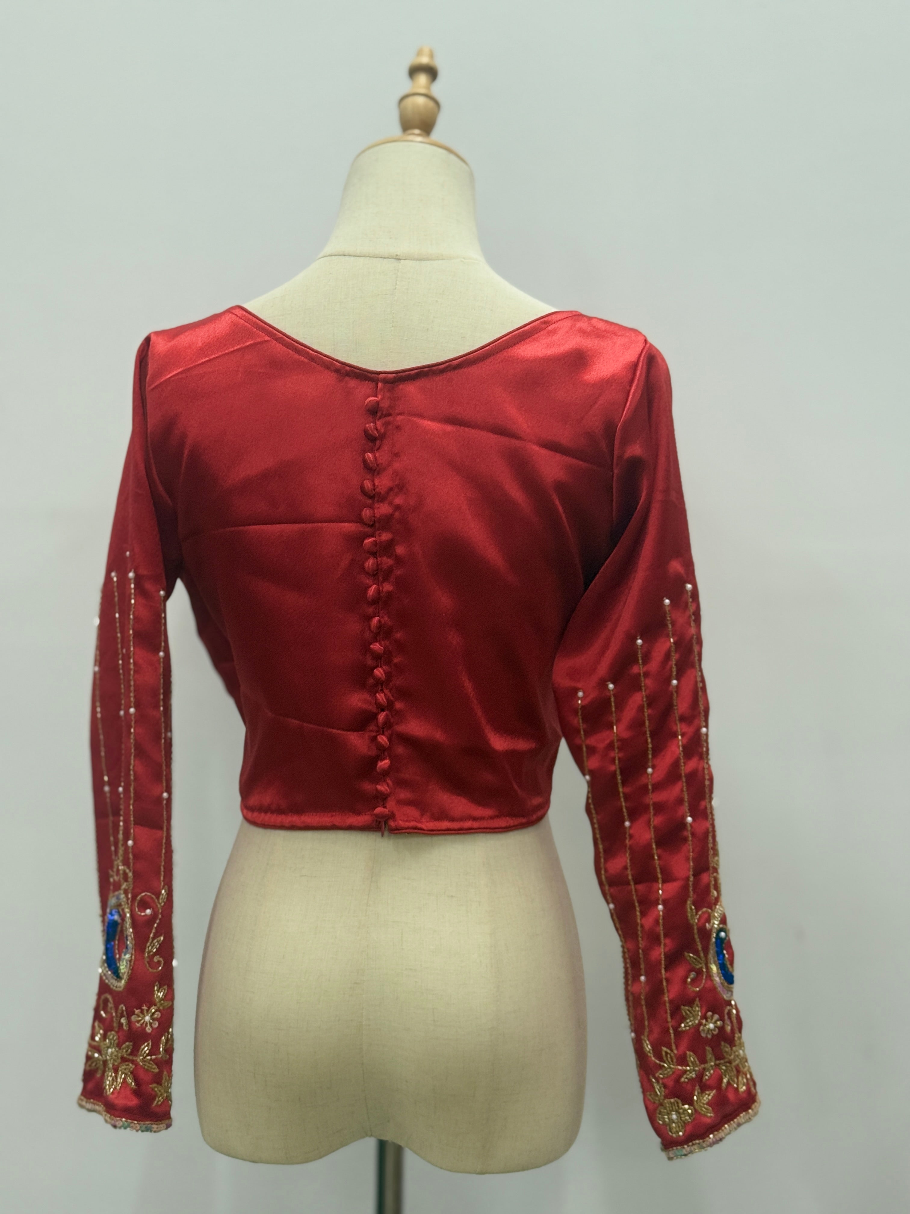 Royal Peacock Embroidered Silk Blouse