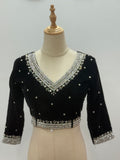 Crystal-Embellished Velvet V-Neck Blouse