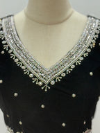 Crystal-Embellished Velvet V-Neck Blouse