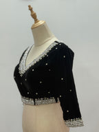 Crystal-Embellished Velvet V-Neck Blouse