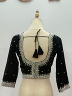Crystal-Embellished Velvet V-Neck Blouse