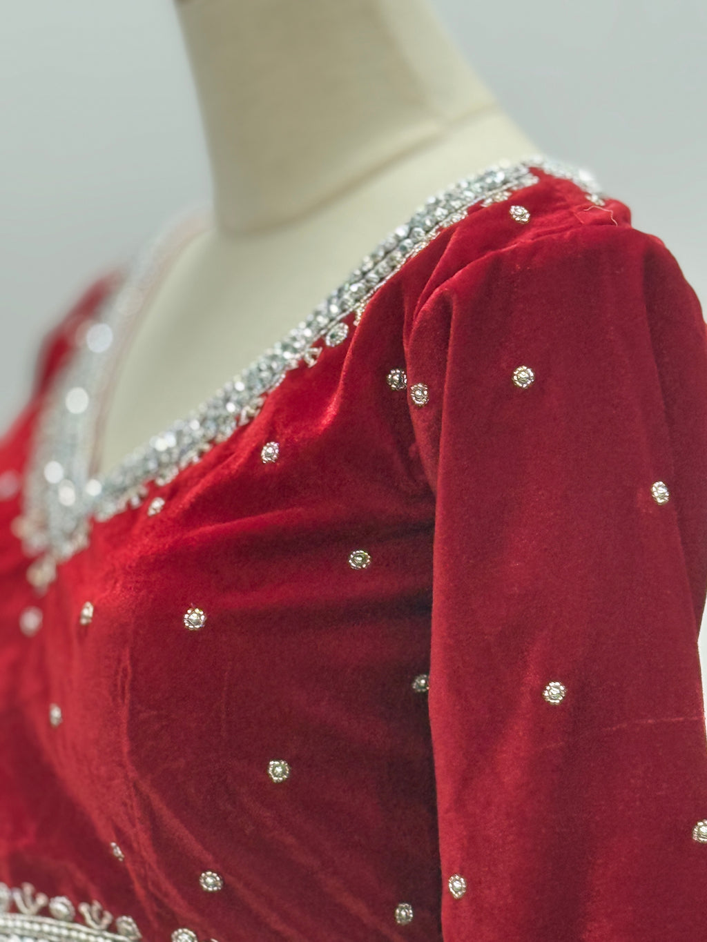 Crystal-Embellished Velvet V-Neck Blouse