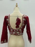 Heavily Embroidered Velvet Sweetheart Blouse
