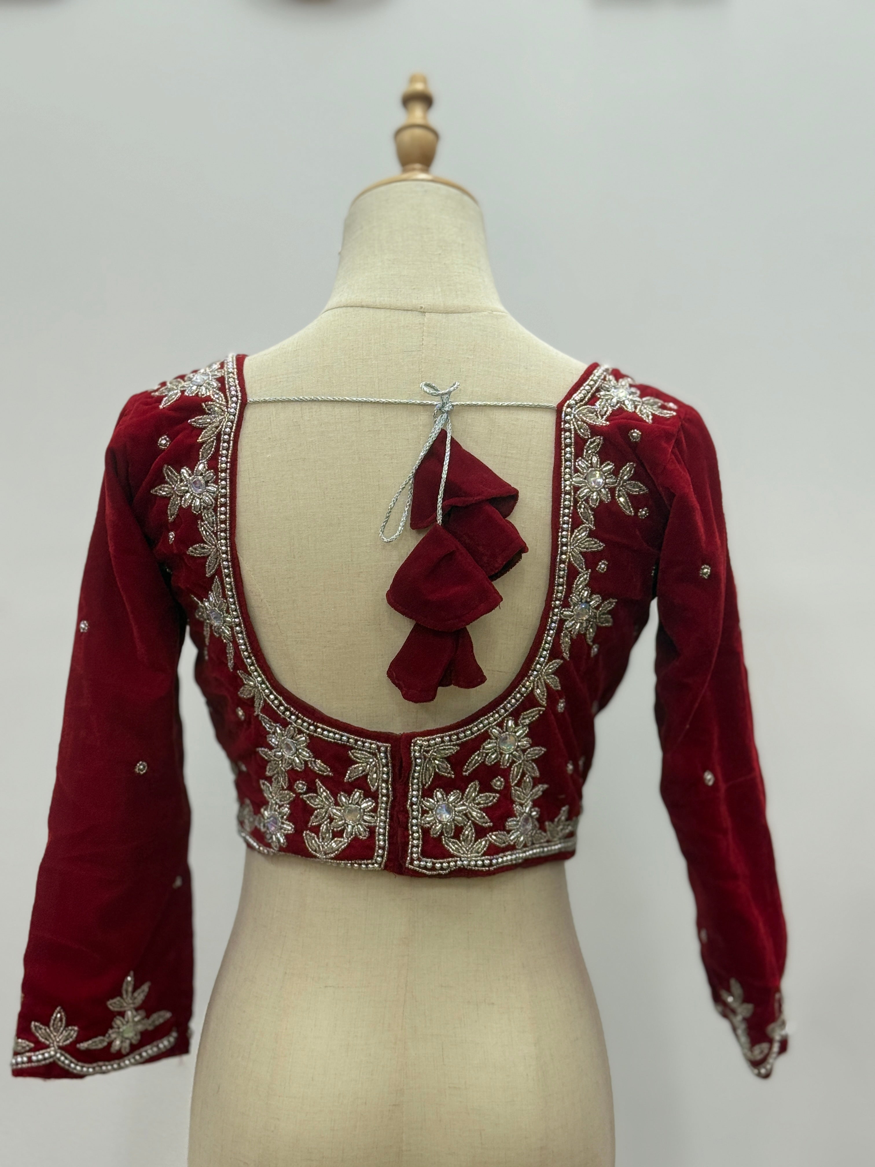 Heavily Embroidered Velvet Sweetheart Blouse