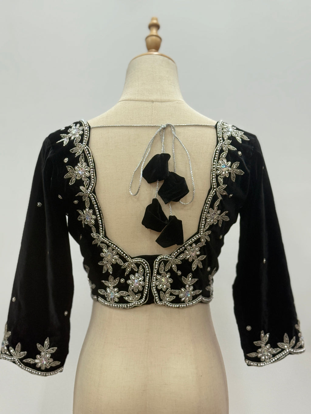 Heavily Embroidered Velvet Sweetheart Blouse