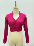 Polished Cotton V-Neck Blouse with Mandarin Collar