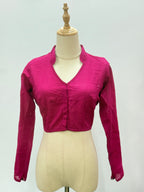 Polished Cotton V-Neck Blouse with Mandarin Collar