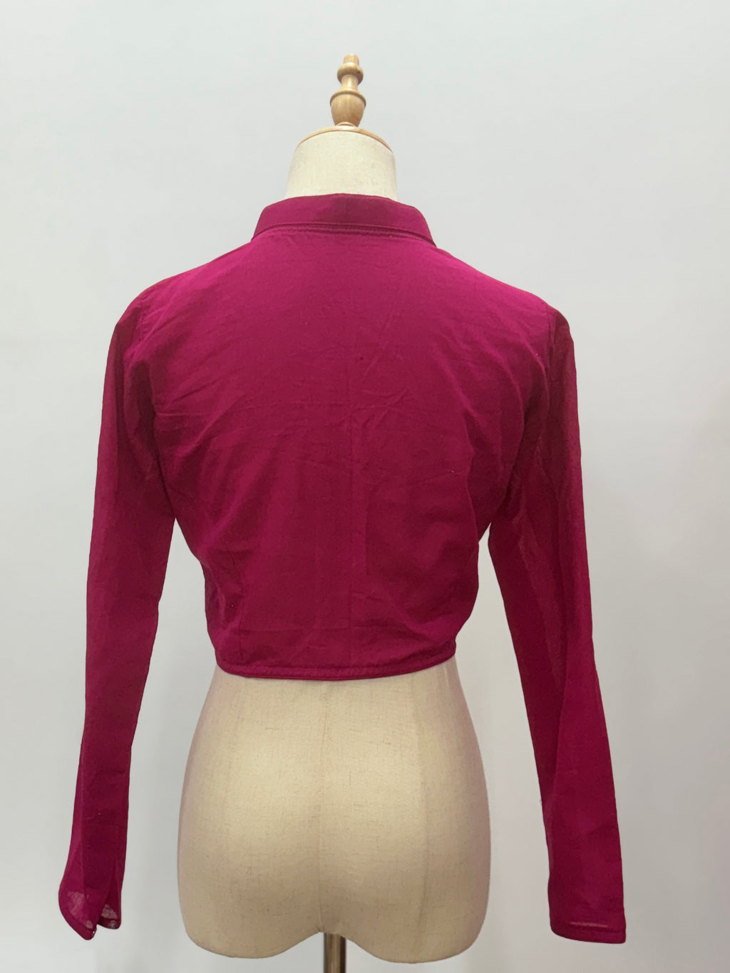 Polished Cotton V-Neck Blouse with Mandarin Collar