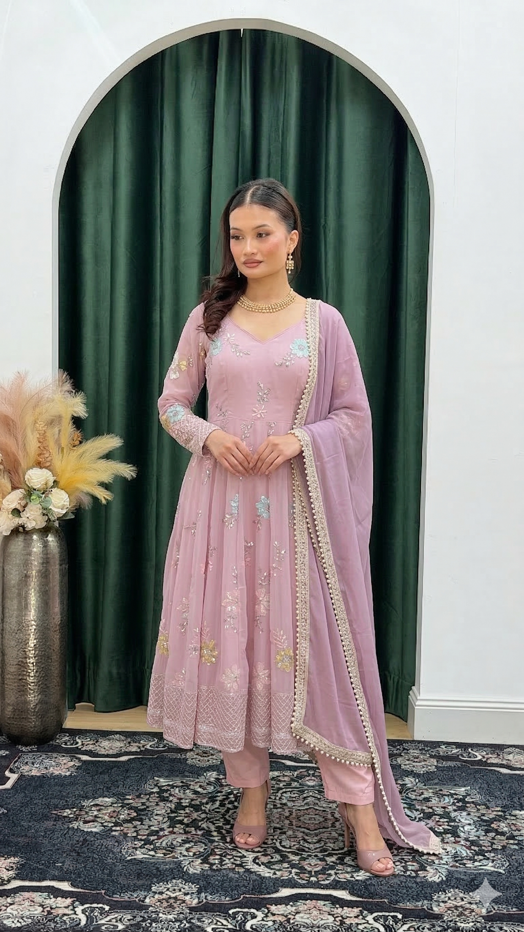 Mauve Mist Sequin Anarkali Set