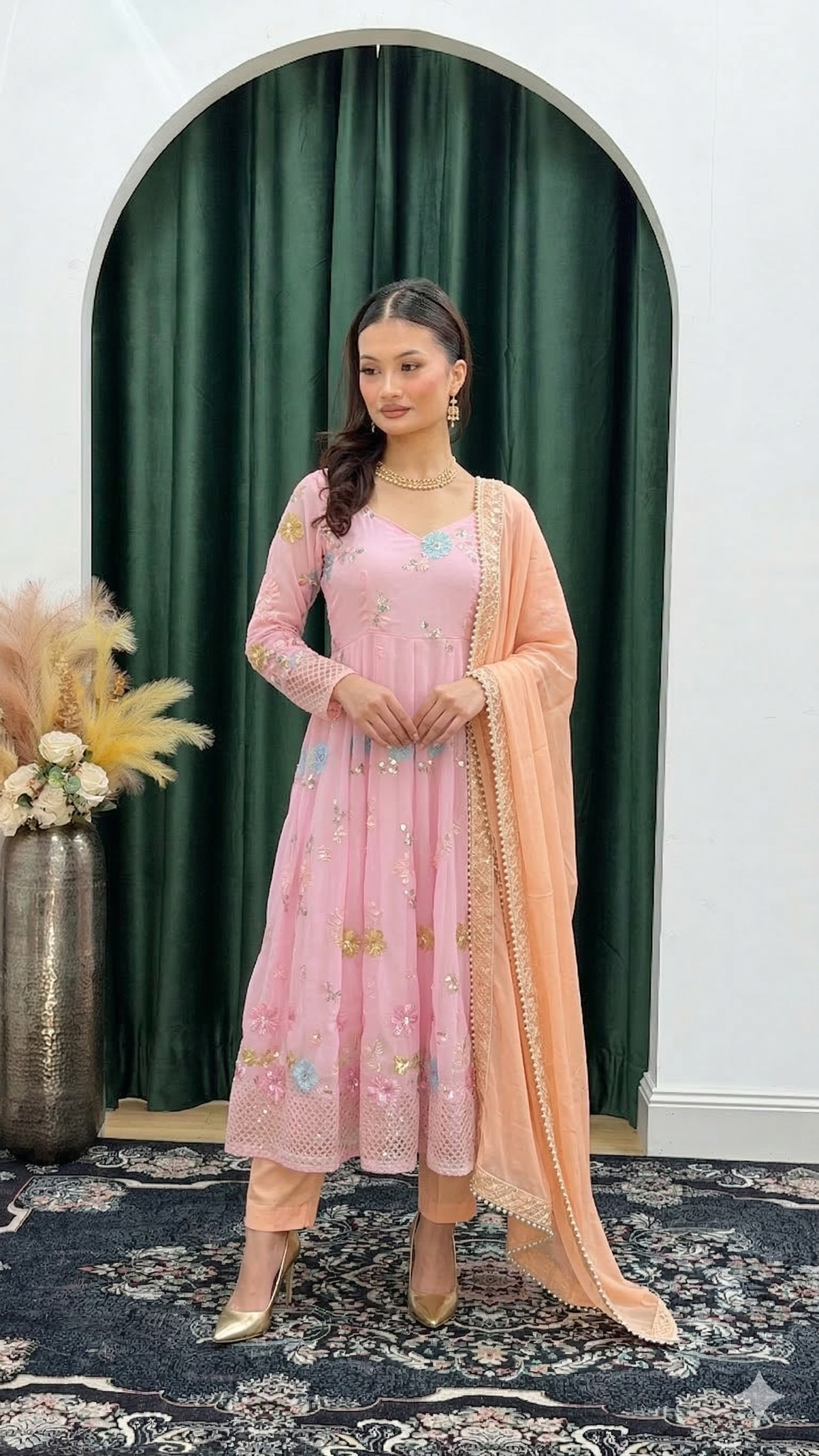 Pastel Floral Chikankari Anarkali Set