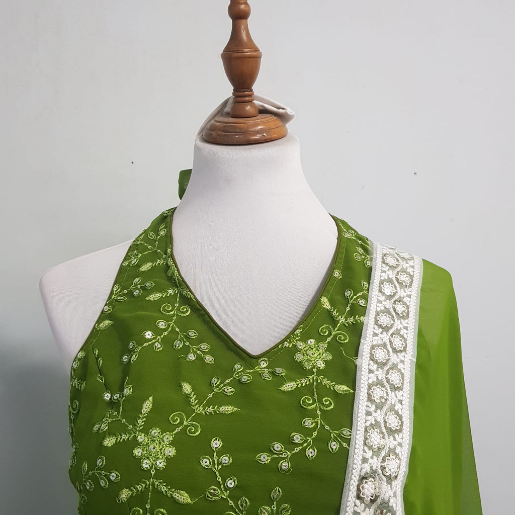 Halter-Neck Embroidered Peplum Sharara Set