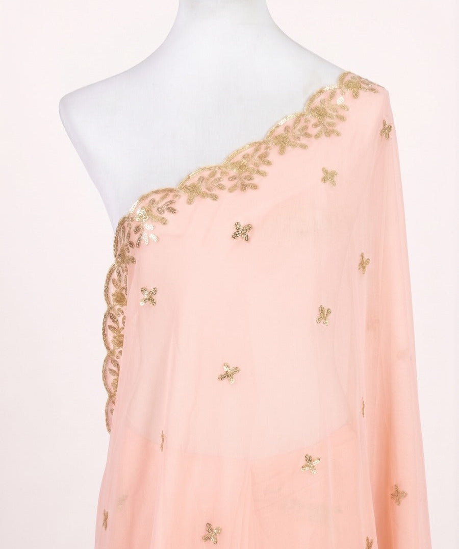 Sequin Embroidered Organza Shawl with Pearl Trim
