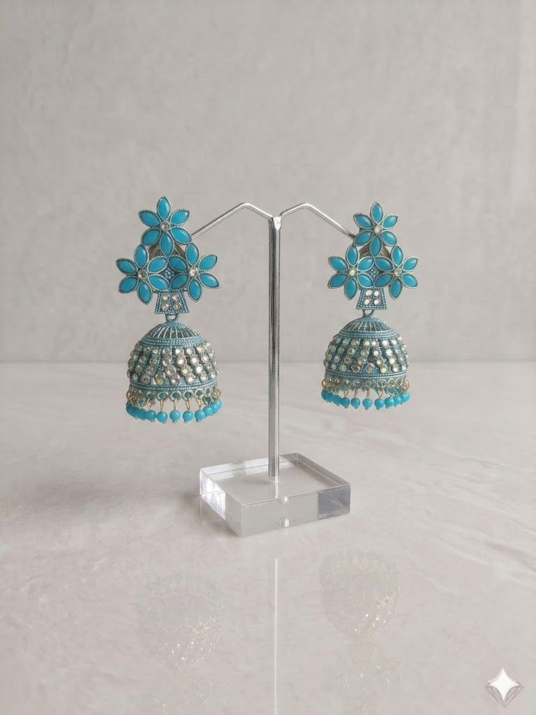 Sky Blue Blossom Statement Jhumka