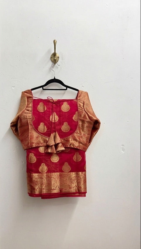 Crimson & Gold Banarasi Silk Saree Set with Brocade Blouse