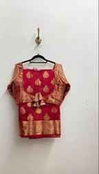 Crimson & Gold Banarasi Silk Saree Set with Brocade Blouse